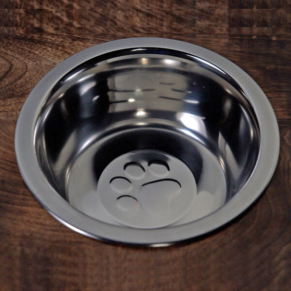 NAKKASHI - Handgeschnitzter Mangoholz Fressnapf mit Edelstahlschalen, 48x20x12,5 cm, Pfoten image number 3