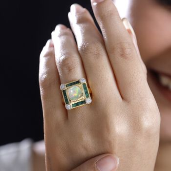 AA Nat&uuml;rlicher, &auml;thiopischer Welo Opal, Kagem sambischer Smaragd und Zirkon-Ring - 2,63 ct.