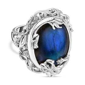 AAA Labradorit Ring 925 Silber rhodiniert (Größe 19.00) ca. 18,05 ct