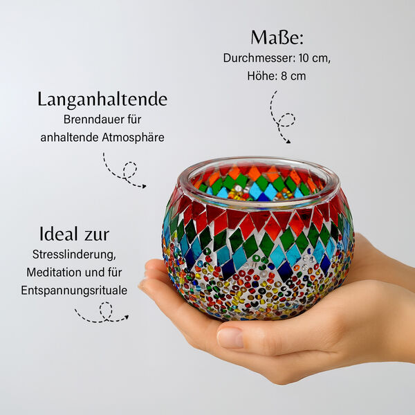 Handgefertigte Mosaikglas mit Sojawachs-Duftkerze, 36 Std. Brenndauer, 8ml nat&uuml;rliches &Ouml;l, Rose image number 4