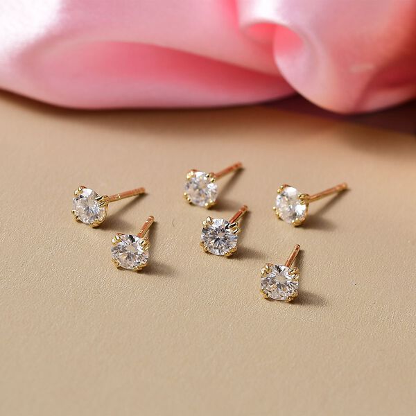3er Set- D'Joy Moissanit Ohrringe, 925 Silber 750 Gelb Vergoldet ca. 2.58 ct image number 2