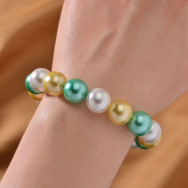 Goldenes, weißes und grünes Muschelkernperlen-Armband image number 2