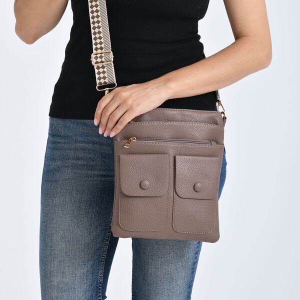 Umh&auml;ngetasche aus feinem Lederimitat mit mehreren Taschen, 120cm Trageriemen, 24x27cm, Kaffeebraun image number 4