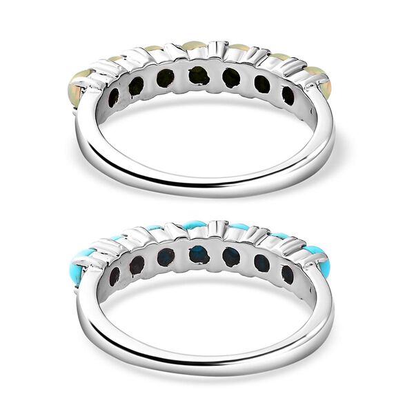 2er Set - Sleeping Beauty T&uuml;rkis und nat&uuml;rlicher, &auml;thiopischer Opal-Half-Eternity-Ring in Silberton, 1,35 ct. image number 6