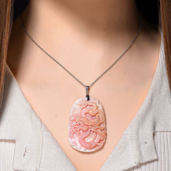 SEHR SELTENER - D'Joy Nat&uuml;rliche Rosa K&ouml;nigsmuschel Perle Anh&auml;nger mit Kette, ca. 50 cm 925 Silber rhodiniert image number 2