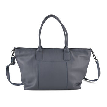 "lifestyle-Color:Blue size/Profile: Genuine Leather tote bag :wall(exterior);Genuine Leather. Lining(interior):polyester   Pockets(exterior):zipped-2,pocket-1 Pockets(interior):Zipped-2,slip-2 Measurement:38*17*30cm"