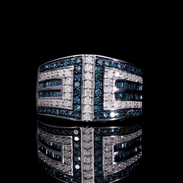 Designer-Stil Mäandermuster Weißer Diamant, Blauer Diamant Ring 925 Silber platiniert (Größe 18.00) ca. 1.00 ct image number 4