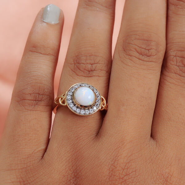 Nat&uuml;rlicher, &auml;thiopischer Opal und Zirkon-Ring, 925 Silber Gelbgold Vermeil  ca. 1,41 ct image number 3