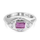AA Ilakaka Rosa Saphir (Fissure gefüllt), Weißer Zirkon Ring, 925 Silber platiniert (Größe 19.00) ca. 0.96 ct