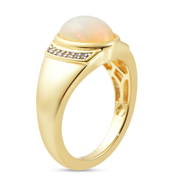 Nat&uuml;rlicher &Auml;thiopischer Opal und Zirkon Ring 925 Silber Gelbgold Vermeil image number 4