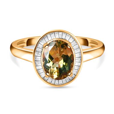 AAA Natürlicher goldener Tansanit und weißer Diamant-Ring, 585 Gold (Größe 18.00) ca. 1.92 ct