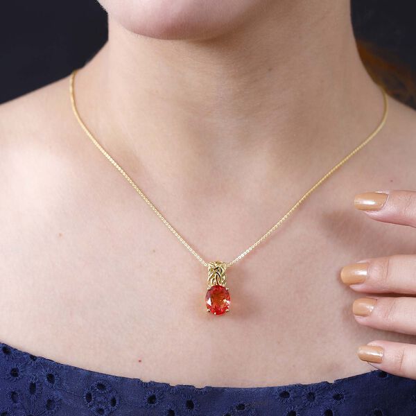 Padparadscha Quarz Triplette Anhänger mit Kette, 925 Silber 750 Gelbgold Vermeil ca. 5.25 ct image number 3