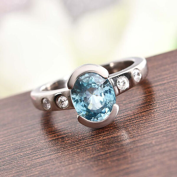 Blauer und Wei&szlig;er Zirkon Ring 925 Silber platiniert  ca. 3,14 ct image number 2