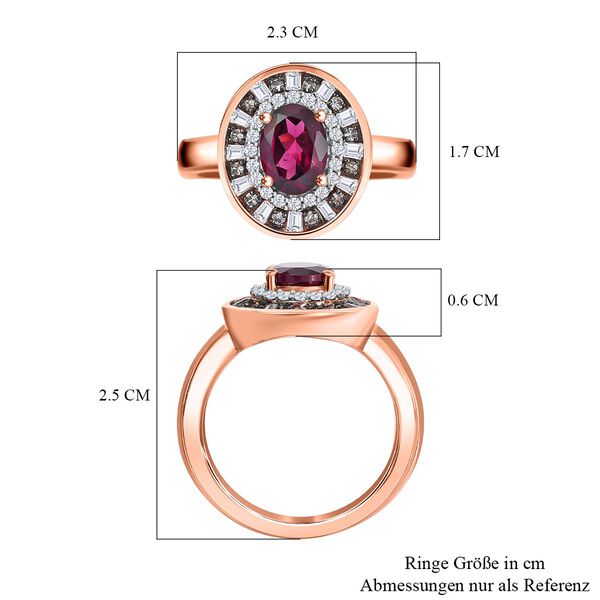 Rhodolith Granat, wei&szlig;er und Champagner Zirkon Ring - 2,37 ct. image number 7
