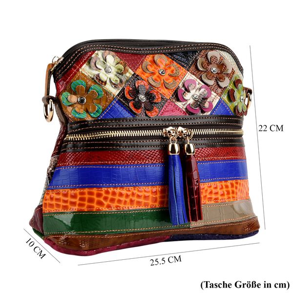 CHAOS BY ELSIE Leder Crossbody Tasche mit RFID Schutz und Rei&szlig;verschlussf&auml;chern 25.5 x 10 x 22 cm Multicolor Blumenmuster image number 7
