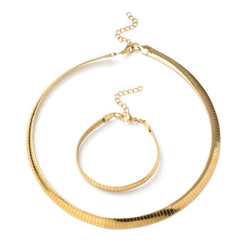 2er-Set Schlichter Schmuck Halskette ca. 45+5 cm und Armband ca. 19+2 cm in Edelstahl, IP-Plating Gelb