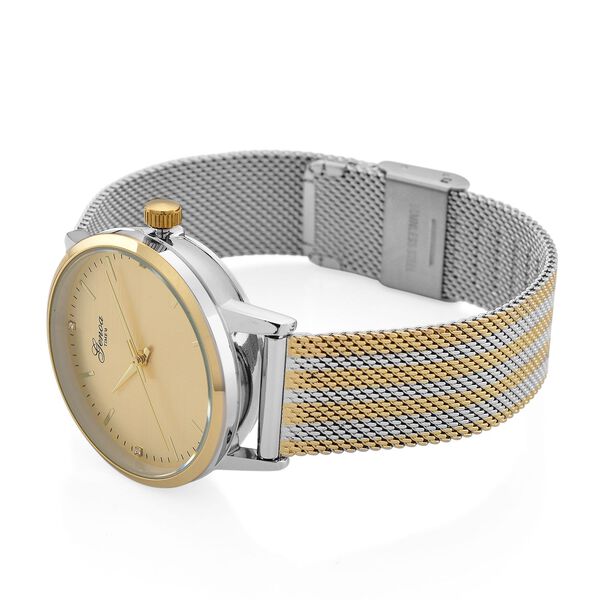 GENOA TIME - V2 Automatik Armbanduhr, Geh&auml;use 316 Edelstahl Sonnenschein Zifferblatt mit wei&szlig;em Diamant Edelstahl Mesharmband, bicolor image number 6