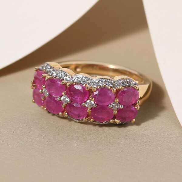 Afrikanischer Rubin und weißer Zirkon-Ring, (Fissure gefüllt), 925 Silber vergoldet image number 2