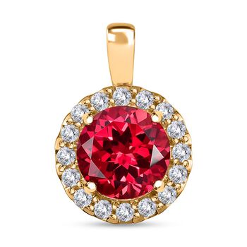 Lab Created Padparadscha-Saphir, Wei&szlig;er Zirkon Anh&auml;nger 925 Silber Gelbgold Vermeil ca. 7,76 ct.