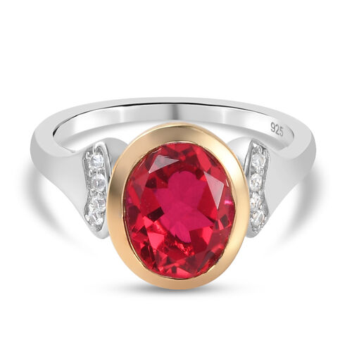 Rubelit-Triplett-Quarz und Zirkon Ring 925 Silber Bicolor image number 0