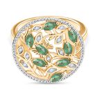 D’joy Kagem Sambischer Smaragd, Weißer Zirkon Ring 925 Silber 750 Gelb Vergoldet (Größe 19.00) ca. 0,66 ct