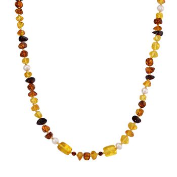 Bernstein, Wei&szlig;e S&uuml;&szlig;wasser Perle, Halskette Flexibles 925 Silber rhodiniert (15-20 Werktage Lieferzeit)