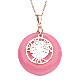 Rosenquarz Baum des Lebens Anhänger mit Kette in Roségoldton, 40,00 ct.
