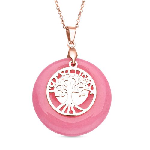 Rosenquarz Baum des Lebens Anhänger mit Kette in Roségoldton, 40,00 ct. image number 0