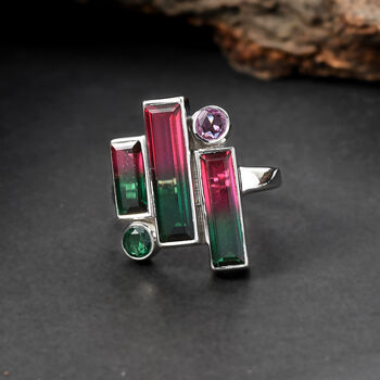 Sajen Silber-Wassermelonen Quarz Triplette Ring 925 Silber rhodiniert (Gr&ouml;&szlig;e 20.00) ca. 6.70 ct