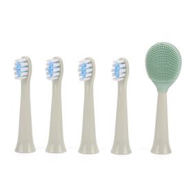 Ersatzköpfe-Set mit 4 Zahnbürstenköpfen und 1 Zungenreiniger, 5-teilig, 8-9,5x2 cm, Grün