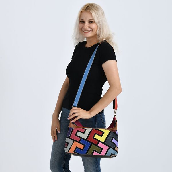 Chaos by Elsie- Echtleder-Crossbody-Tasche, RFID-Schutz, matte Pr&auml;gung, 32x12,5x22cm, Mehrfarbig image number 3