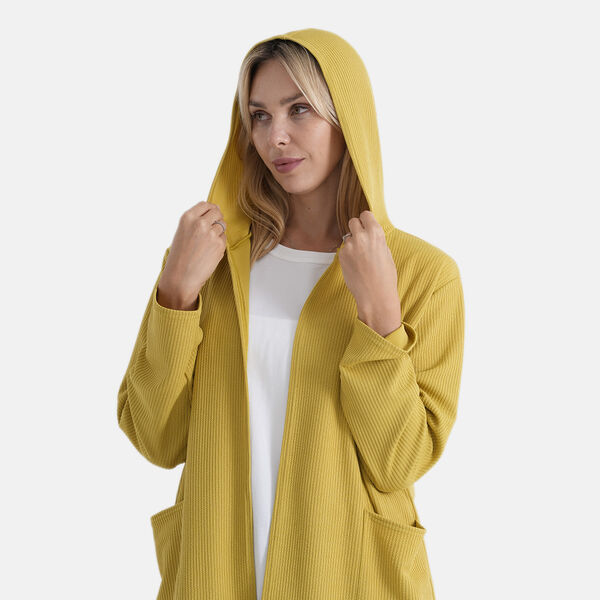 LA MAREY Langer Cardigan mit Kapuze und Taschen, 83cm, Gelb image number 5