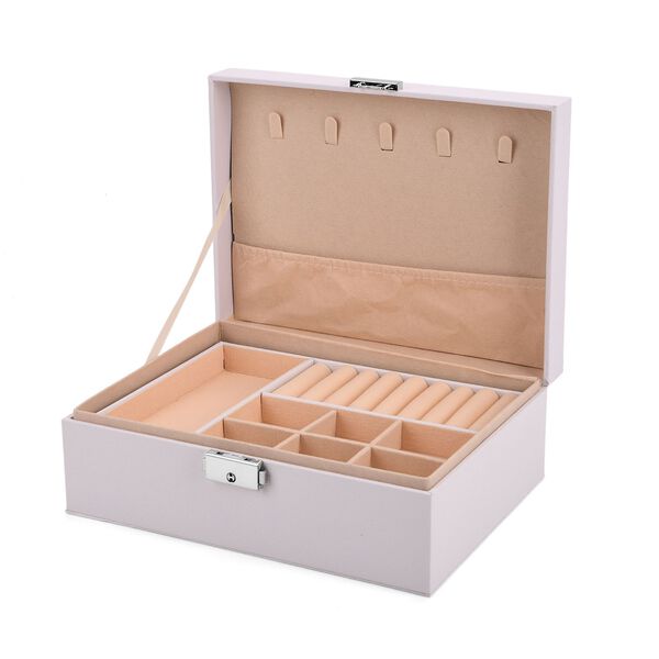 2-lagige PU Schmuckbox, 22,8x17x8,5cm, Weiß image number 6