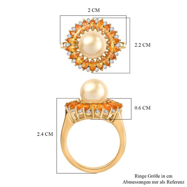 D'Joy AA Goldene Südsee Perle (9-11 mm), Gelber Saphir Ring 925 Silber 750 Gelbgold Vermeil (Größe 19.00) 8.43 ct image number 7