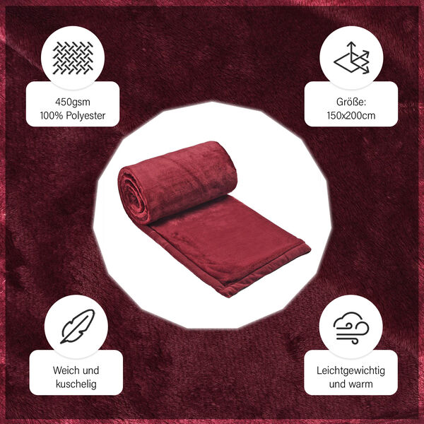 Premium Kuscheldecke aus 100% Mikrofaser, 450 gsm, Größe: 150x220 cm, burgund image number 11