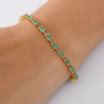 Smaragd, Nat&uuml;rlicher Mosambik-Rubin Armband ca. 20 cm 925 Silber 750 Gelbgold Vermeil ca. 7,18 ct.