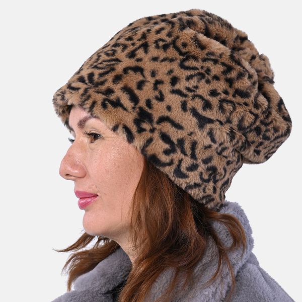 2 in 1 Infinity Schal und Mütze, Leopardenmuster, Braun image number 3