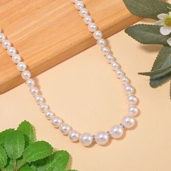 Wei&szlig;e Muschelkernperlen und wei&szlig;e Kristall, 45+5 cm