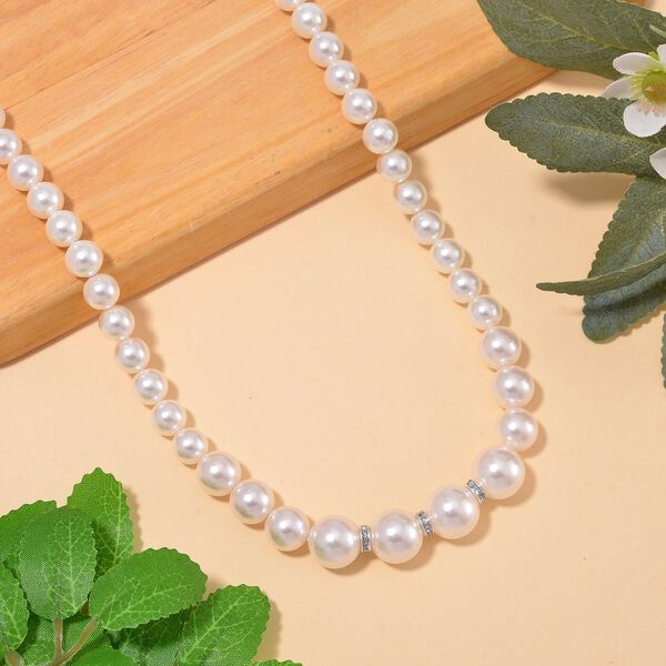 Wei&szlig;e Muschelkernperlen und wei&szlig;e Kristall, 45+5 cm image number 2