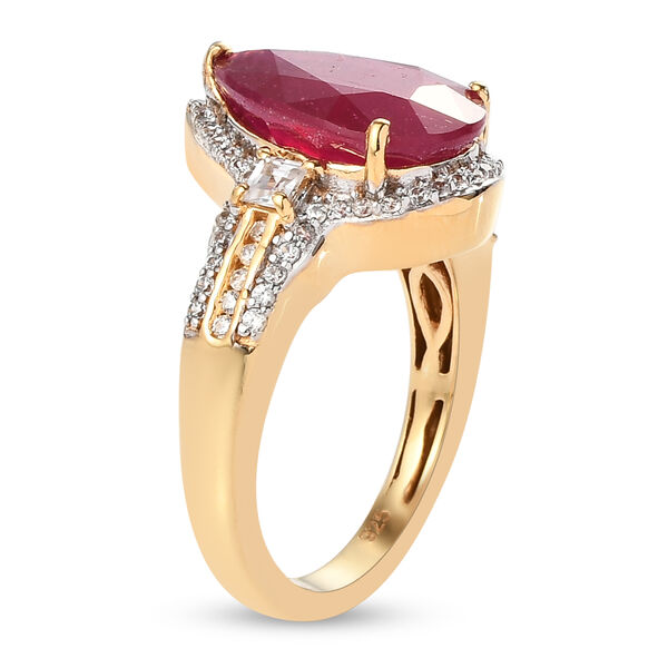 Afrikanischer Rubin und Zirkon-Ring, (Fissure gefüllt), 925 Silber vergoldet image number 5