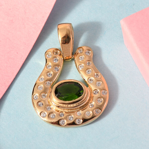 Nat&uuml;rlicher Chromdiopsid uund Zirkon Anh&auml;nger 925 Silber vergoldet ca. 1,15 ct image number 3