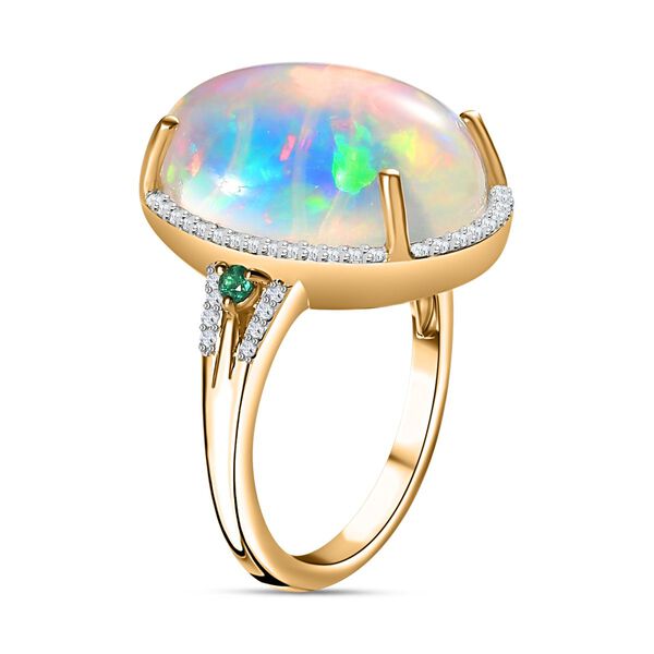 AAAA Natürlicher, äthiopischer Welo Opal, Diamant und kolumbianischer Smaragd-Ring in 585 Gold - 9,01 ct. image number 7