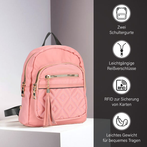Moderner Kunstleder Rucksack in Steppoptik mit RFID-Schutz, Rosa image number 3