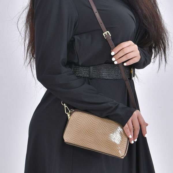 Chaose by Elsie - Echtleder Crossbody Tasche Schlangen-Prägung, Cognac image number 3