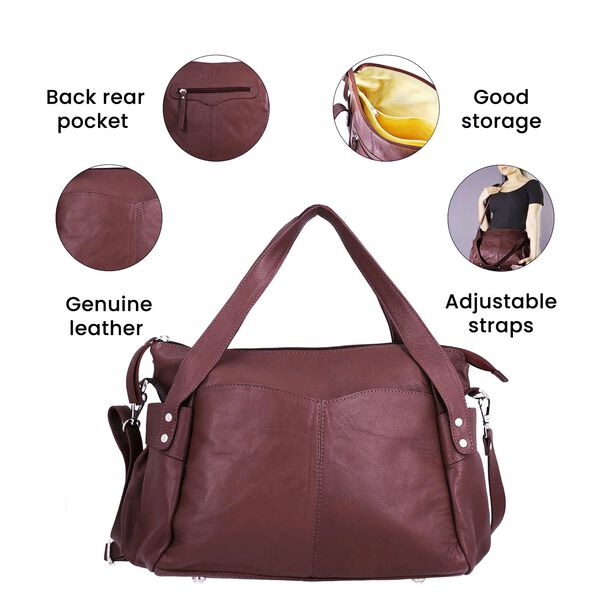 100% Echtleder Weekender Reisetasche mit RFID-Schutz, Burgunderrot image number 5