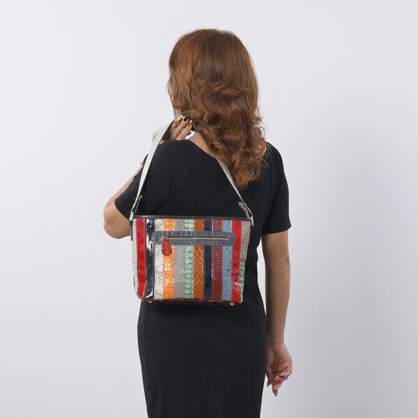 Chaos by Elsie - Umh&auml;nge-Patchworktasche aus echtem Leder mit Tiermuster, 25x11x22 cm, V-Muster image number 3