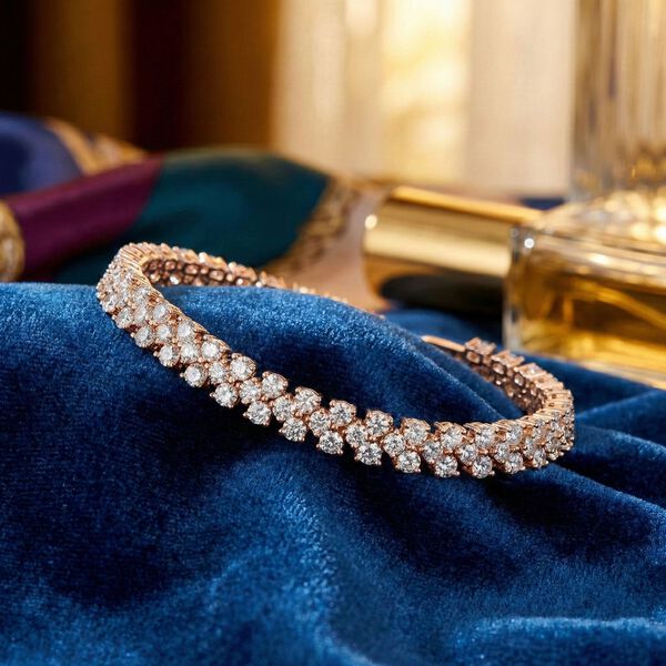 Wei&szlig;er Zirkonia Armband ca. 19 cm Nickelfreies Messing, ros&eacute;farben image number 1