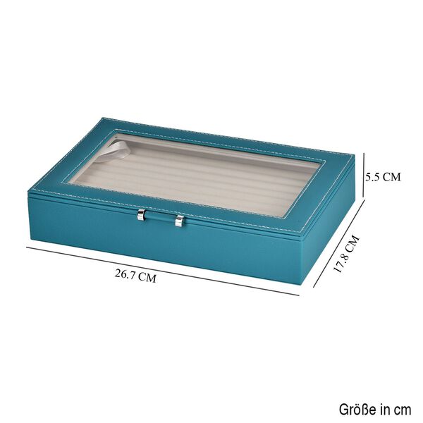 Schmuck-Ringbox aus Kunstleder mit Glasdeckel, 26,7x17,8x5,5cm, T&uuml;rkisgr&uuml;n image number 5