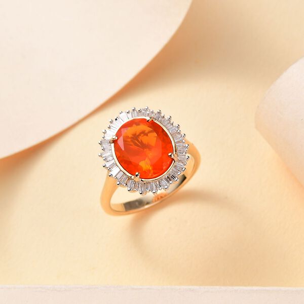 AAA Mexikanischer Kirschfeuer-Opal und Diamant Ring in 585 Gold - 3,34 ct. image number 2