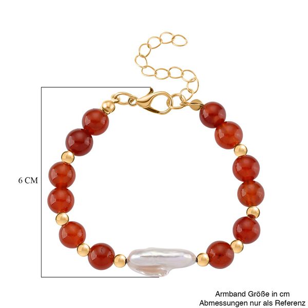Roter Achat, Weiße Keshi Perle Armband, ca. 18cm mit 5cm extender, Reine Legierung goldfarben image number 6